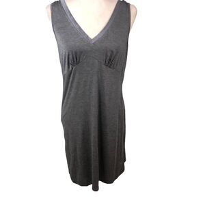 Ekouaer Nightgown Womens M Gray Knit Nightshirt‎ V Neck Sleepshirt Ribbon Trim